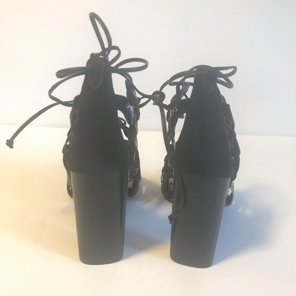 Coach Signature Black Link Lace-up Heel Sandals - Picture 5 of 9